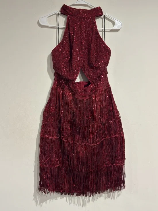 New Women's Sexy halter Sleeveless Bead Fringe Sequin Exposed Navel Dress (XL) - Picture 8 of 16